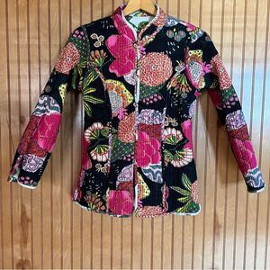 Vintage Unique Reversible Hand Blocked Quilted Jacket Floral Standing Color Sz M